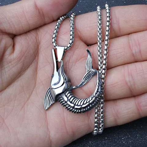 Gothic Punk Stainless Steel Box Chain Necklace With Alloy Fish Skull Viking Axe Cross Pendant For Men Women Hip Hop Trendy Jewelry