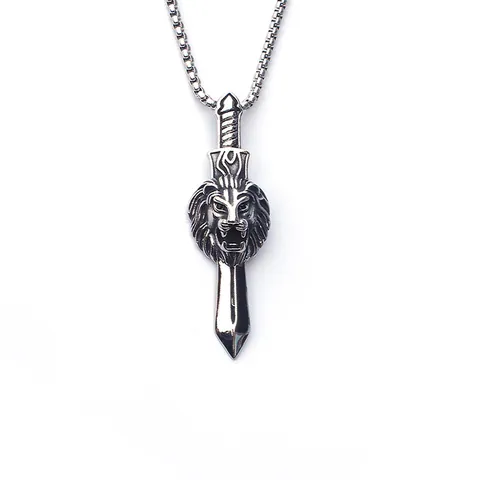 Collar con Colgante de Espada de León Gótico Retro para Hombre Cadena de Caja de Acero Inoxidable Aleación Punk Calavera Cruz Ancla Joyería Hip Hop Regalo