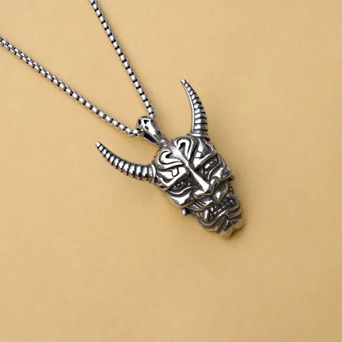 Punk Gothic Hannya Mask Pendant Necklace Stainless Steel Titanium Steel Hip Hop Street Style Jewelry For Men Boys Cool Gift