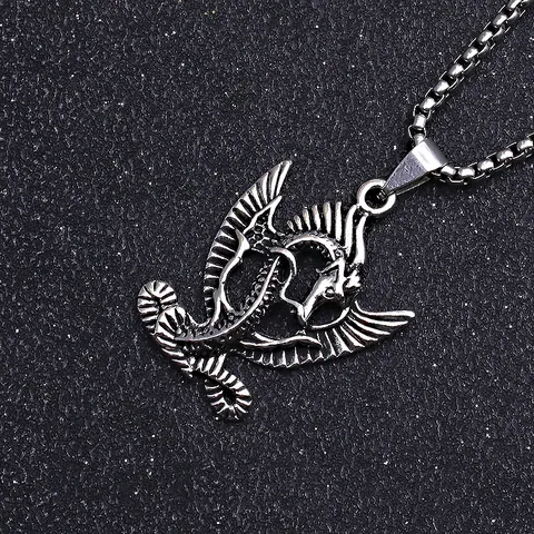 Collana con Pendente a Forma di Drago in Lega con Catena in Acciaio Inossidabile Vintage per Uomo Punk Gotico Teschio Serpente Lupo Mitologia Animale Gioielli Argento