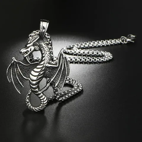Vintage Punk Dragon Skull Pendant Necklace For Men Women Stainless Steel Box Chain Gothic Hip Hop Jewelry Gifts
