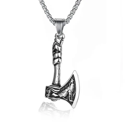 Vintage Vichingo Ascia Testa di Lupo Ciondolo Collana Lega Scudo Totem Collana Con Acciaio Inossidabile Catena a Perle Quadrate Punk Gotico Gioielli Per Uomini Donne