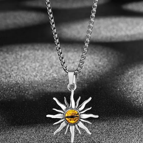 Gothic Punk Stainless Steel Box Chain Necklace With Alloy Sun Evil Eye Pendant Vintage Animal Skull Cross Jewelry For Men Women