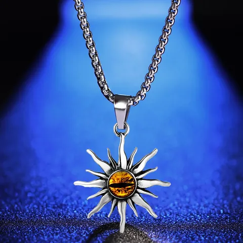 Gothic Punk Stainless Steel Box Chain Necklace With Alloy Sun Evil Eye Pendant Vintage Animal Skull Cross Jewelry For Men Women