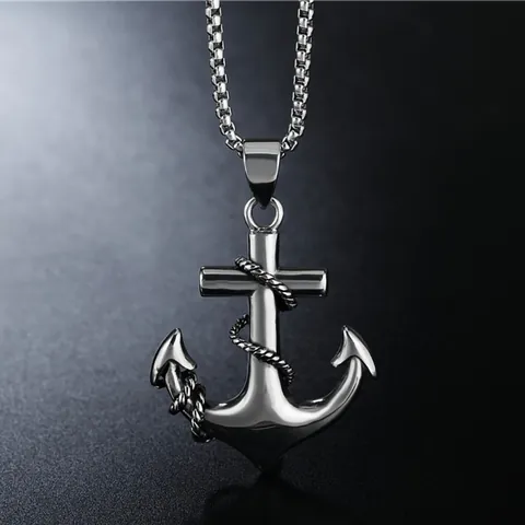 Collier Pendentif Ancre Nautique Crâne en Alliage avec Chaîne en Acier Inoxydable Style Punk Rétro Bijoux Gothiques Vikings pour Hommes Garçons Cadeau