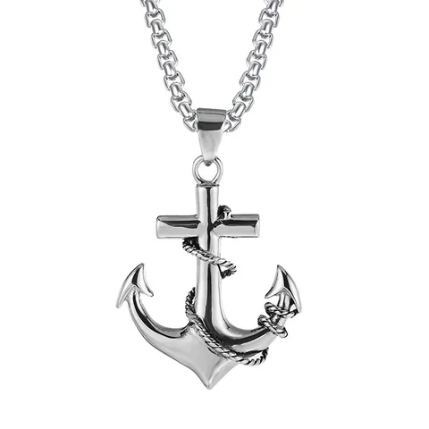 Collier Pendentif Ancre Nautique Crâne en Alliage avec Chaîne en Acier Inoxydable Style Punk Rétro Bijoux Gothiques Vikings pour Hommes Garçons Cadeau