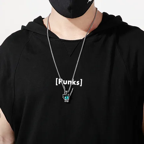 Vintage Punk Gothic Stainless Steel Chain Necklace With Alloy Skeleton Hand Dragon Skull Thor Hammer Cross Anchor Pendant Unisex