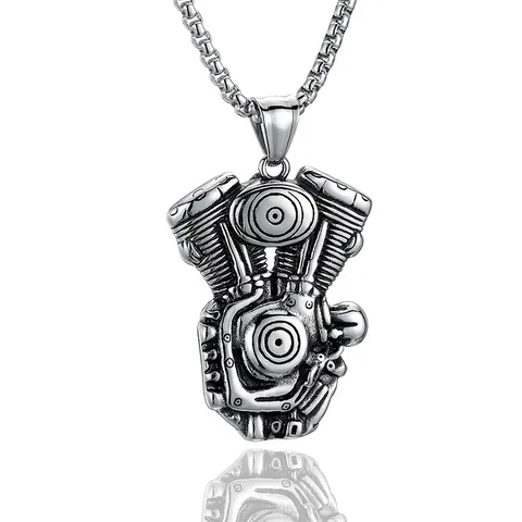 Vintage Stainless Steel Chain Alloy Pendant Necklace Men Punk Gothic Motorcycle Engine Skull Dragon Lion Head Hip Hop Jewelry