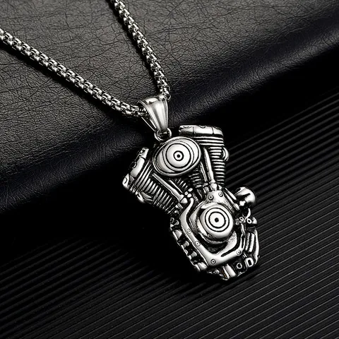 Vintage Stainless Steel Chain Alloy Pendant Necklace Men Punk Gothic Motorcycle Engine Skull Dragon Lion Head Hip Hop Jewelry