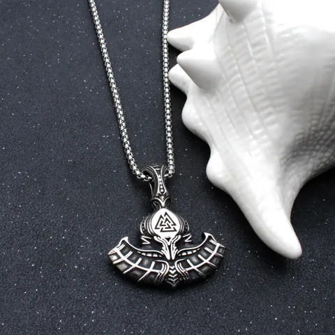 Viking Thor Hammer Axe Pendant Necklace Stainless Steel Mjolnir Valknut Jewelry For Men Norse Mythology Accessories
