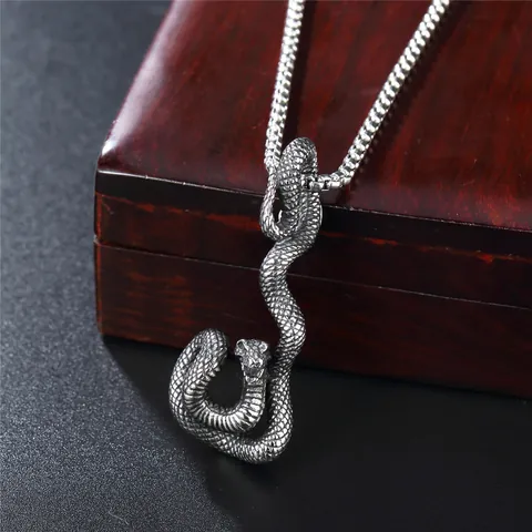 Vintage Stainless Steel Snake Pendant Necklace For Men Punk Gothic Skull Cross Eagle Tree Of Life Animal Metal Jewelry