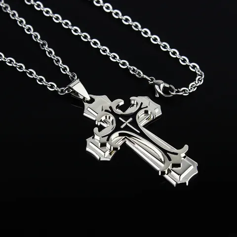 Gothic Triple Layered Cross Pendant Necklace For Men Women Gold Silver Black Enamel Hollow Out Stainless Steel Alloy Jewelry