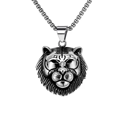Collana con Pendente a Testa di Tigre e Leone in Acciaio Inossidabile Vintage per Uomo Donna Gioielli in Lega Punk Retro
