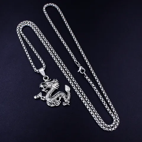 Collana con Pendente a Testa di Lupo Leone Drago in Acciaio Inossidabile per Uomo Gioielli Animali Vintage Gotici Punk