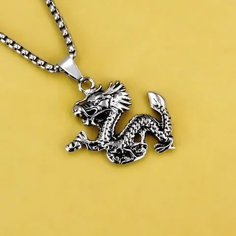 Collana con Pendente a Testa di Lupo Leone Drago in Acciaio Inossidabile per Uomo Gioielli Animali Vintage Gotici Punk