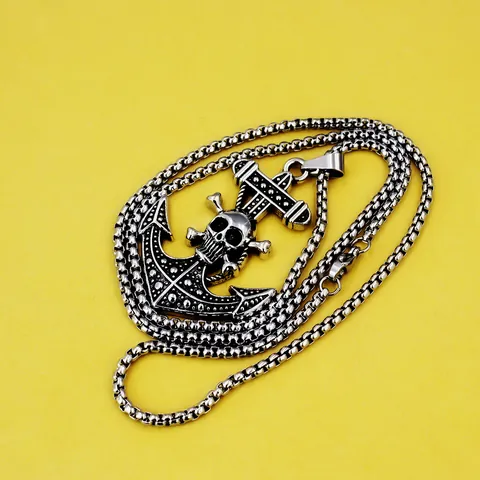 Collar de Cadena de Acero Inoxidable Vintage con Colgante de Calavera y Ancla para Hombre Punk Gótico Tótem Animal Joyería