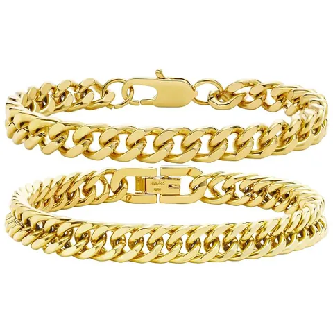 Men Stainless Steel Cuban Link Figaro Rope Byzantine Chain Bracelet Streetwear Hip Hop Fashion Jewelry
