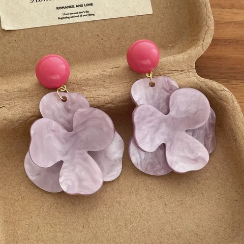 Französische Retro Blütenblatt Ohrhänger Für Damen Harz Marmorstruktur Große Blumenohrringe High-End Modeschmuck Geschenk