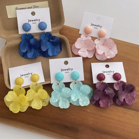 Französische Retro Blütenblatt Ohrhänger Für Damen Harz Marmorstruktur Große Blumenohrringe High-End Modeschmuck Geschenk