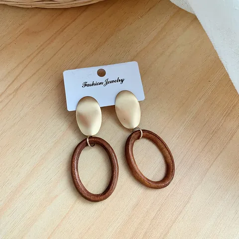 Vintage Geometrische Holz Ohrhänger Für Damen Vergoldete Legierung Hohl Dreieck Tropfen Oval Statement Ohrringe Schmuck