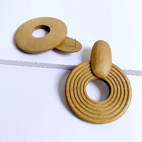 Boho Vintage Naturholz Geometrische Ohrhänger Große Runde Konzentrische Kreise Spirale Textur Holz Ohrringe Für Damen Schmuck
