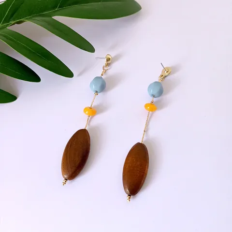 Pendientes Colgantes de Madera y Resina Geométricos Bohemios para Mujer Vintage Hechos a Mano Multicolor Patchwork Joyería