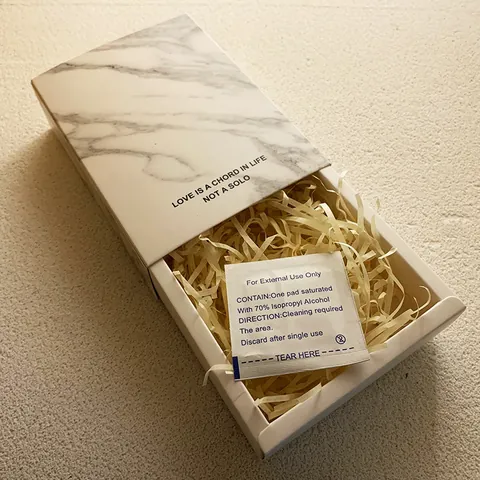 Marble Pattern Drawer Jewelry Box With Raffia And Alcohol Pad Earring Necklace Storage Packaging Case Modern Gift Box