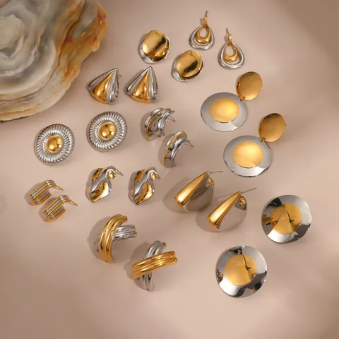 Stainless Steel Geometric Stud Earrings Gold Silver Bi-color Irregular Fluid Art Design Fashion Jewelry For Women