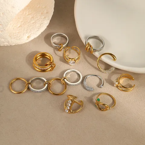 Fashion Stainless Steel 18K Gold Plated Open Ring For Women Geometric Zirconia Heart Horseshoe Stackable Finger Jewelry Gift
