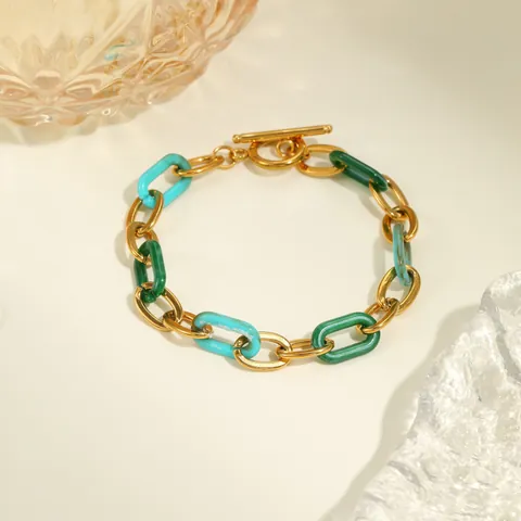 Collar Y Pulsera De Acero Inoxidable Chapado En Oro 18K Y Resina Con Cierre OT Joyería De Moda Mujer