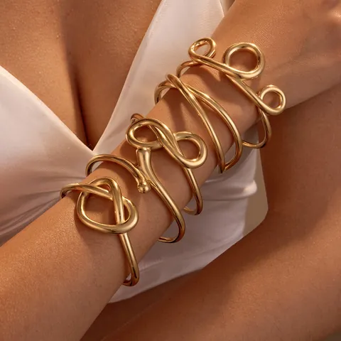 Minimalist Stainless Steel Open Cuff Bracelet 18K Gold Plated Geometric Knot Infinity Heart Design Fashion Jewelry For Women