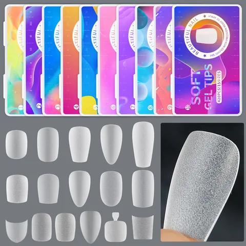 Soft Gel PMMA Nail Tips Frosted Matte Trace-less Ultra Thin Pre-shaped Almond Water Drop False Nails Professional For Women