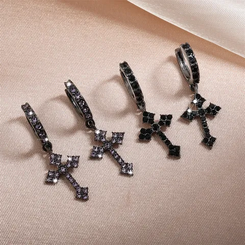 Kreuz Anhänger Hoop Ohrringe Messing Zirkonia Eingelegt Gothic Hip Hop Punk Schmuck Für Damen Herren