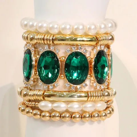 Juego de Pulseras Multicapa Estilo Palacio Vintage Bohemio Aleación Diamante de Imitación Perla Artificial Joyería de Mano para Mujer