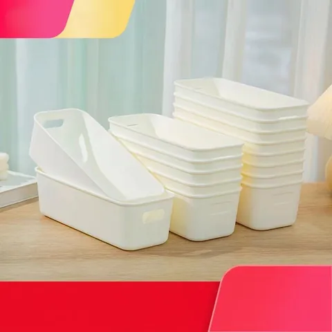 Desktop Storage Box PP Plastic Rectangular Organizer Bin With Handles For Phone Case Kitchen Office Drawer