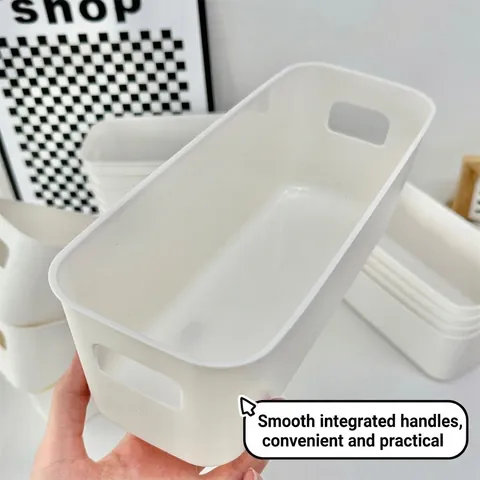 Desktop Storage Box PP Plastic Rectangular Organizer Bin With Handles For Phone Case Kitchen Office Drawer