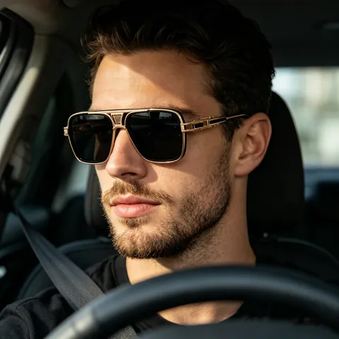 Retro Square Polarized Sunglasses For Men Metal Mechanical Hollow Frame UV400 Protection Luxury Rectangle Eyewear
