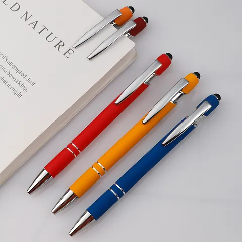 Stylus Ballpoint Pens Aluminum Metal Retractable Click Dual Function For Tablet Touchscreen Morandi Colors Stationery