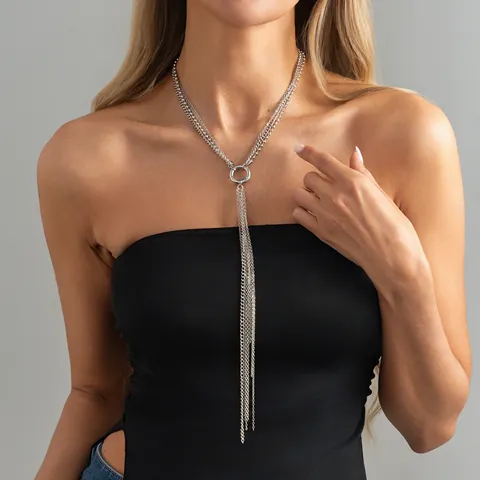 Mehrlagige Legierungskette Lange Quaste Halskette Knotendesign Y Form Modeschmuck Accessoires Für Damen