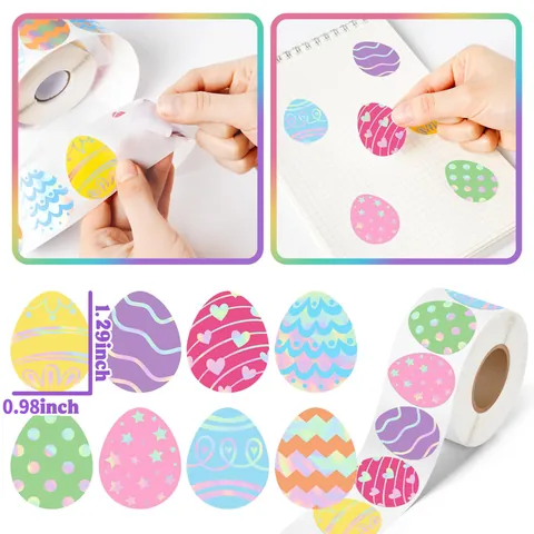 Holografische Ostereier Hasen Aufkleber Rolle Bunte Blumen Ei Selbstklebende Etiketten Für DIY Geschenkverpackung Party Dekor