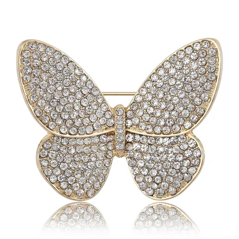 Elegant Alloy Rhinestone Butterfly Brooch For Women Shiny Animal Shape Suit Lapel Pin Fashion Jewelry Accessories