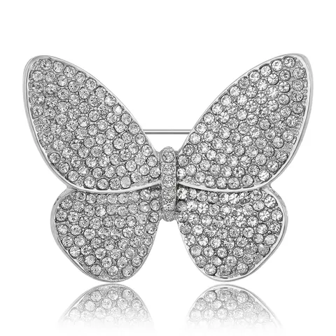 Elegant Alloy Rhinestone Butterfly Brooch For Women Shiny Animal Shape Suit Lapel Pin Fashion Jewelry Accessories