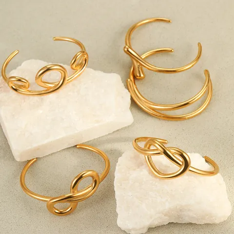 Minimalist Stainless Steel Open Cuff Bracelet 18K Gold Plated Geometric Knot Infinity Heart Design Fashion Jewelry For Women