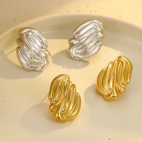 Orecchini in Acciaio Inossidabile Placcato Oro 18K a Righe Verticali Rétro a Spirale Orecchini a Bottone Donna