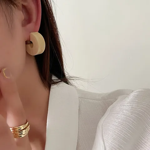 Orecchini in Legno Geometrici Irregolari a Forma di C Stile Vintage Francese Orecchini a Bottone in Legno Con Perno in Argento Sterling 925 da Donna