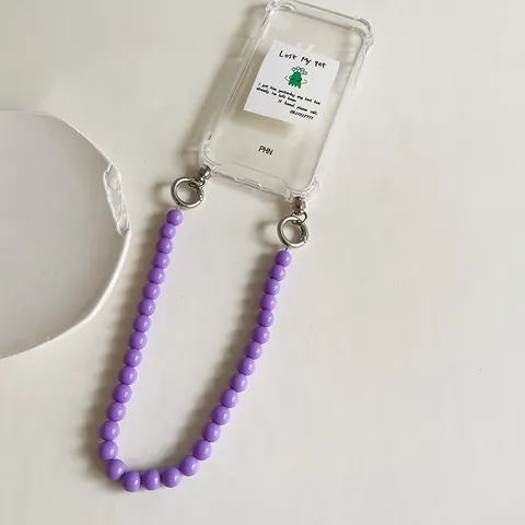 Korean Style Candy Color Round Bead Phone Chain For Women Trendy Detachable Acrylic Beaded Phone Strap Decorative Lanyard Finger Ring Clip