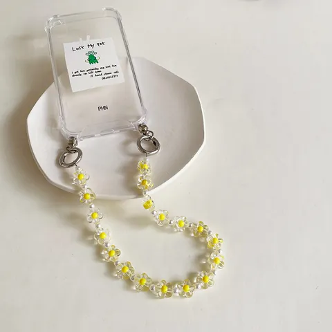 Korean Ins Style Cute Acrylic Flower Phone Chain Handmade Beaded Phone Charm Strap Decorative Anti-lost Lanyard For Women
