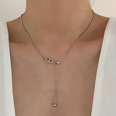 Dames Koreaans Elegant Legering Zirkonia Varkensneus Hanger Ketting Verstelbare Y-Ketting Goud Zilver Sleutelbeen Sieraden Verjaardagscadeau