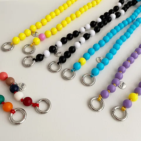 Handmade Colorful Resin Beaded Crossbody Phone Chain Anti Lost Lanyard With Alloy Ring Clasp For Bag Strap Women Jewelry Accessory