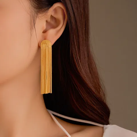 Vintage Stainless Steel Long Tassel Earrings 18K Gold Plated Multi Layer Snake Chain Dangle Drop Earrings For Women Elegant Trendy Jewelry Accessory Gift